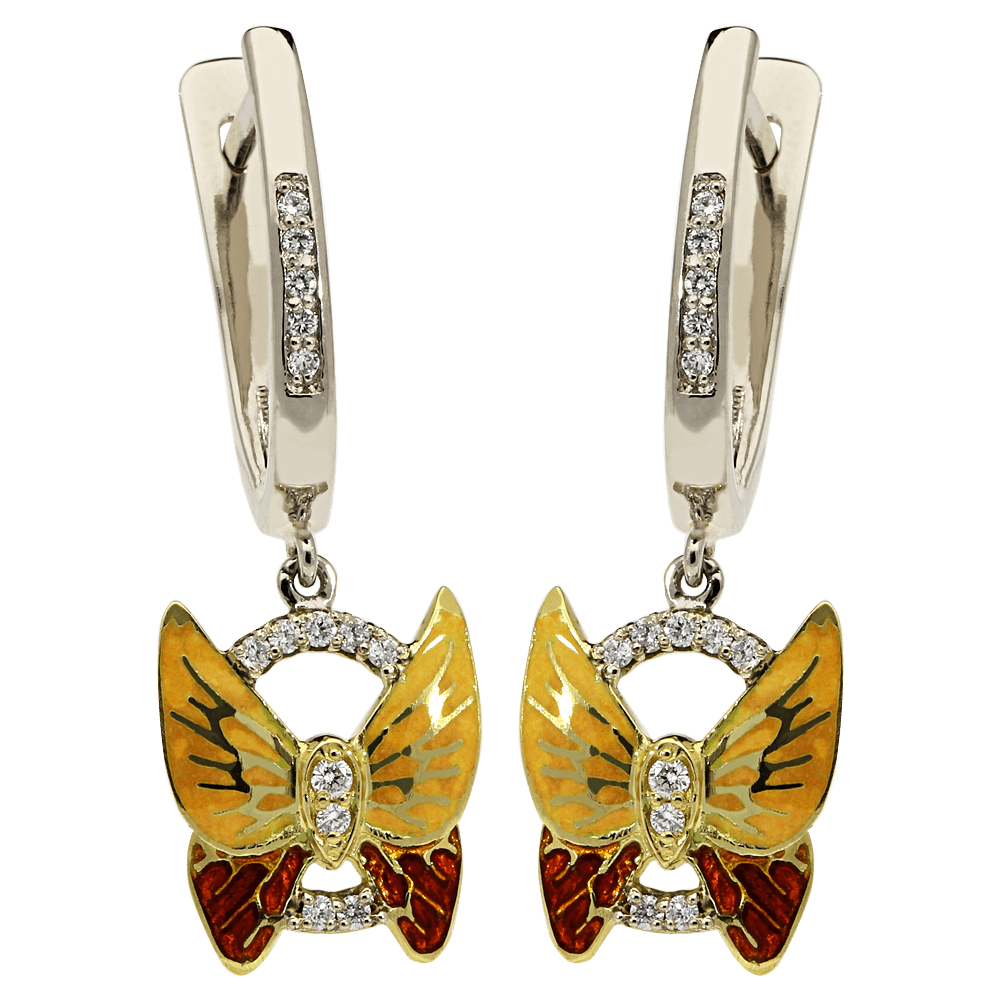 Užsakomi SECRET GARDEN drugelių auskarai su Limožo emaliu, briliantai