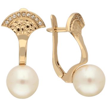 BASIC angliško užsegimo auskarai su Akoja perlais ir cirkoniais