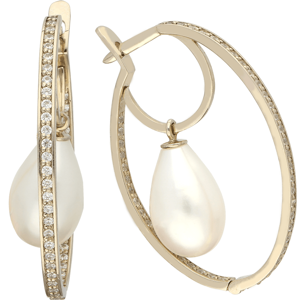 BASIC masyvūs auskarai  su lašo formos perlais ir cirkoniais