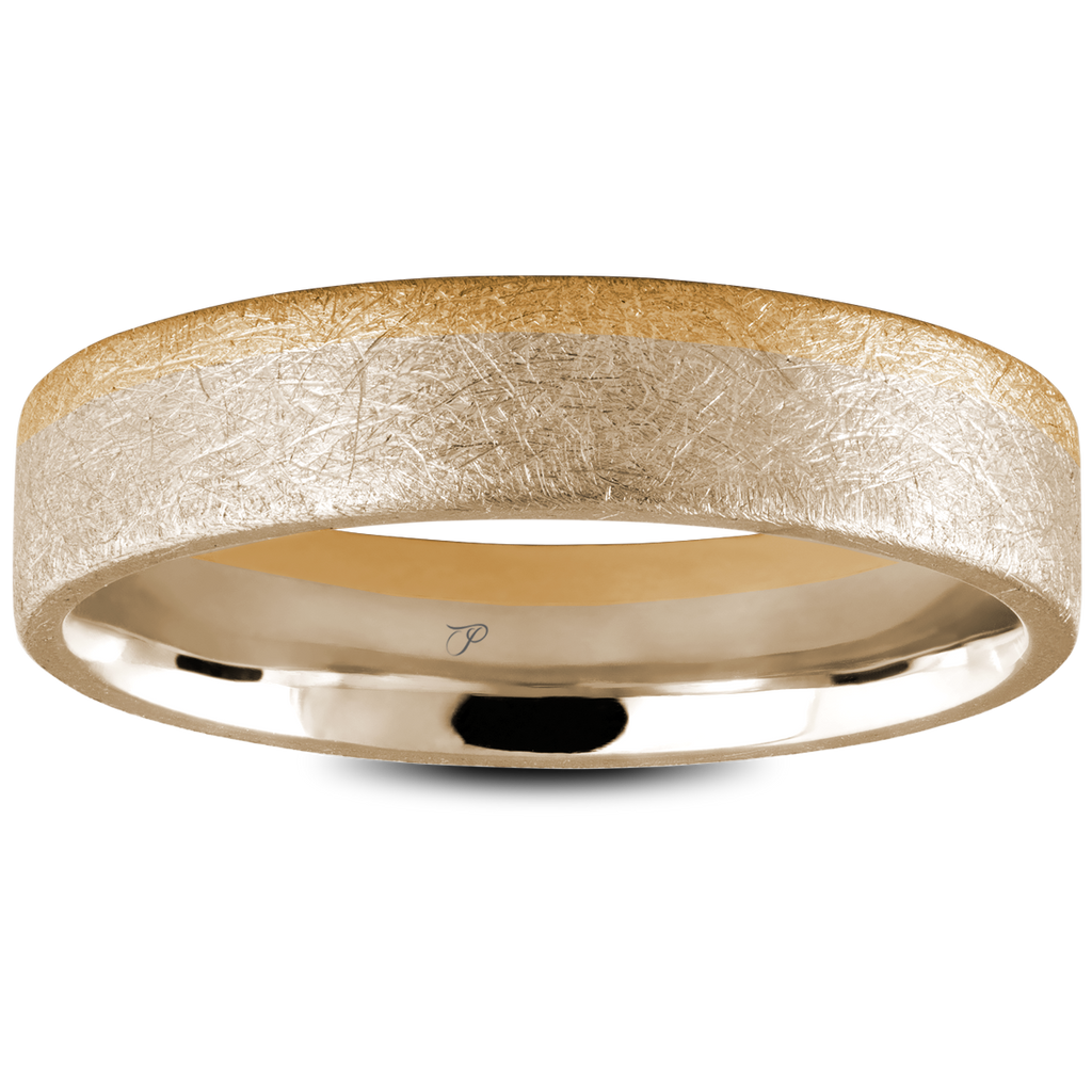 CLASSIC rankų darbo matinis vestuvinis žiedas iš dviejų aukso spalvų