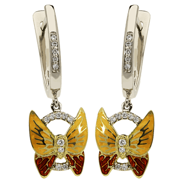 Užsakomi SECRET GARDEN drugelių auskarai su Limožo emaliu, briliantai