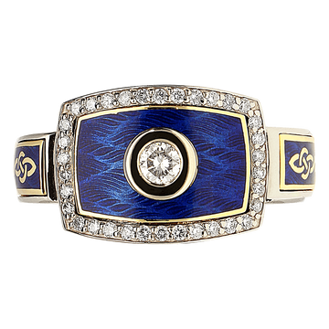 BAROQUE prabangus žiedas su rinktiniais briliantais ir Limožo emaliu, 21 dydis