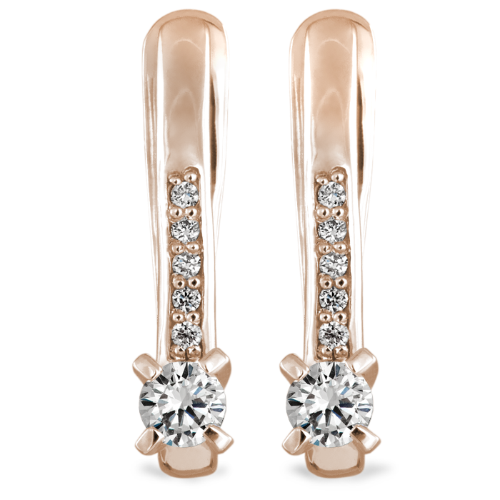 BASIC populiarūs auskarai su briliantais, angliško stiliaus užsegimas