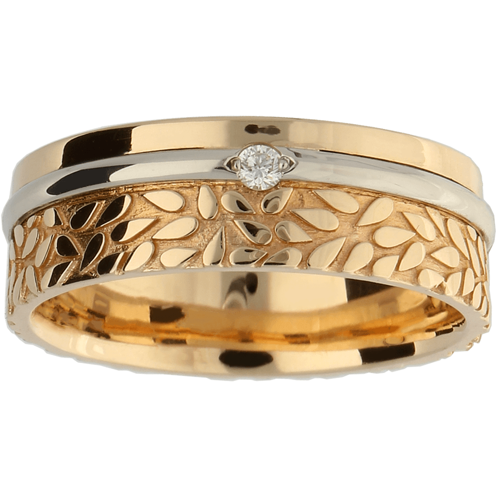 CREATIVE 3D dizaino vestuvinis žiedas iš dviejų aukso spalvų, dekoruotas briliantu