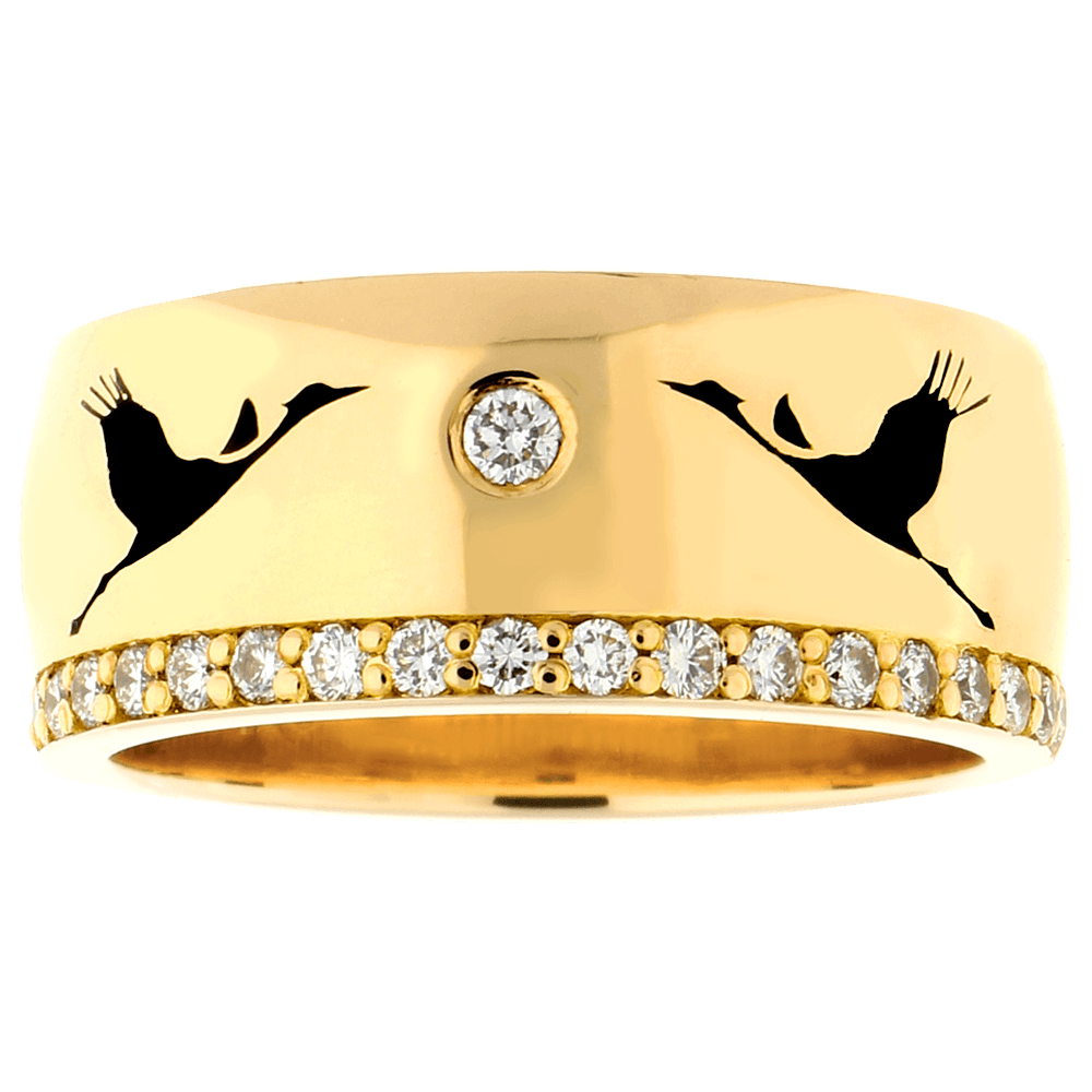 CELEBRATION proginis žiedas su gervėmis, dekoruotas Limožo emaliu ir briliantais