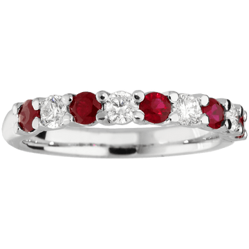 HALF ETERNITY išskirtinio dizaino žiedas su briliantais ir rubinu