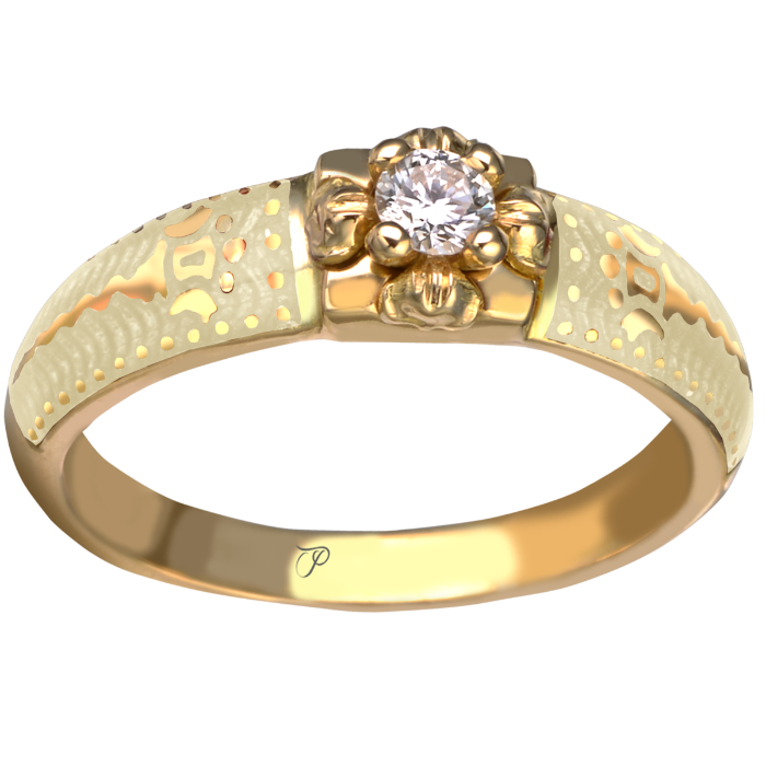 SECRET GARDEN žiedas su lelijomis, dekoruoti Limožo emaliu ir briliantais, pasirenkamos spalvos