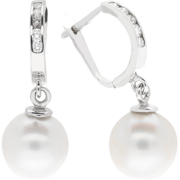 BASIC angliško stiliaus auskarai su briliantais ir Akoja perlais