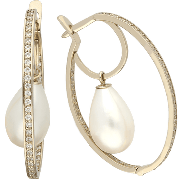 BASIC masyvūs auskarai  su lašo formos perlais ir cirkoniais