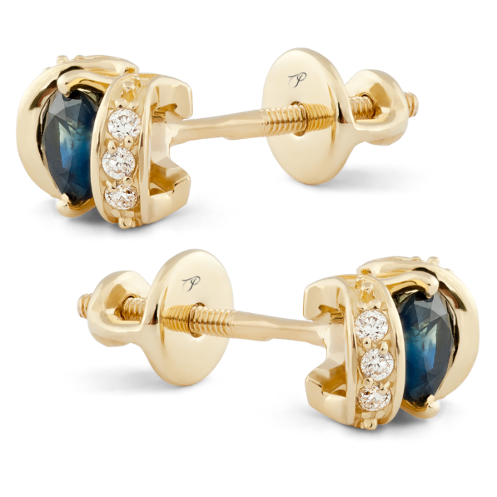 THE FANCY išskirtinio dizaino auskarai - užsukamos vinutės su safyrais ir briliantais