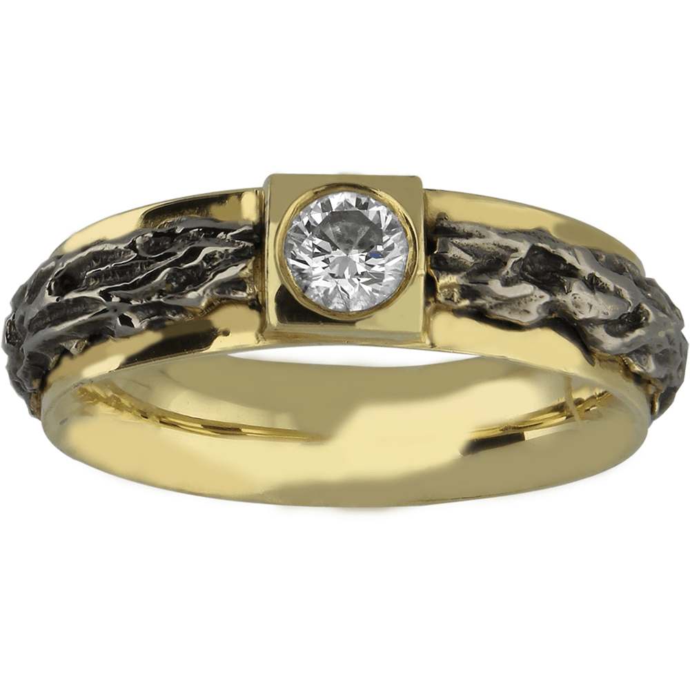 CREATIVE išskirtinis vestuvinis žiedas su juodintu auksu ir briliantu
