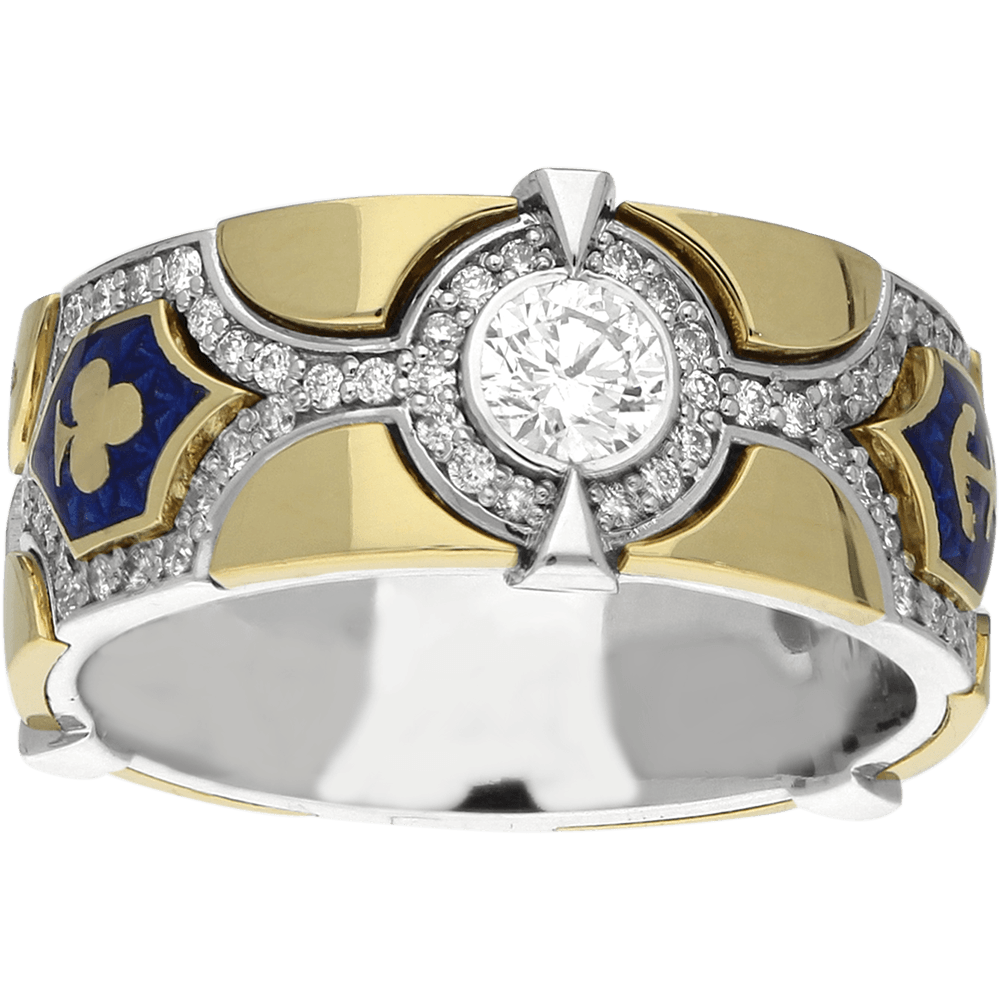CELEBRATION modernus šventinis žiedas su reikšminga simbolika, Limožo emaliu ir briliantais | Ekspozicijoje 17 ir 20 dydžiai, kiti užsakomi