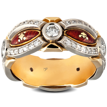 CELEBRATION šventinis žiedas su reikšminga simbolika, dekoruotas briliantais ir emaliu