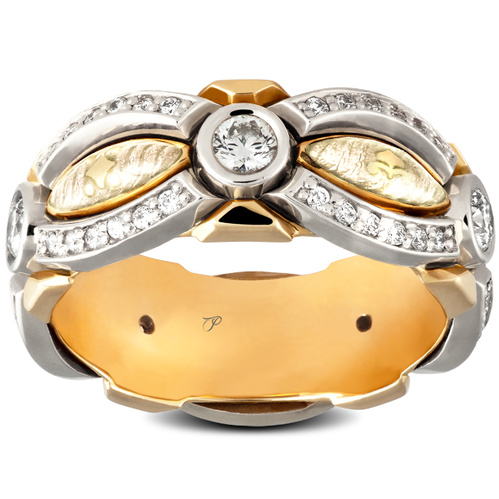 CELEBRATION šventinis žiedas su reikšminga simbolika, dekoruotas briliantais ir emaliu