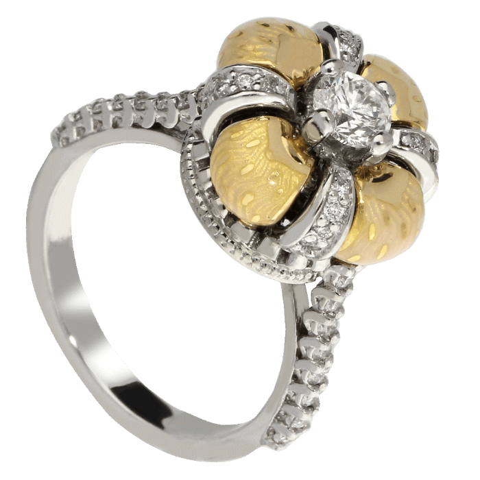 BAROQUE prabangus karūnos žiedas su Limožo emaliu ir briliantais