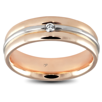 CLASSIC vestuvinis žiedas, puoštas aukso juostele ir briliantu