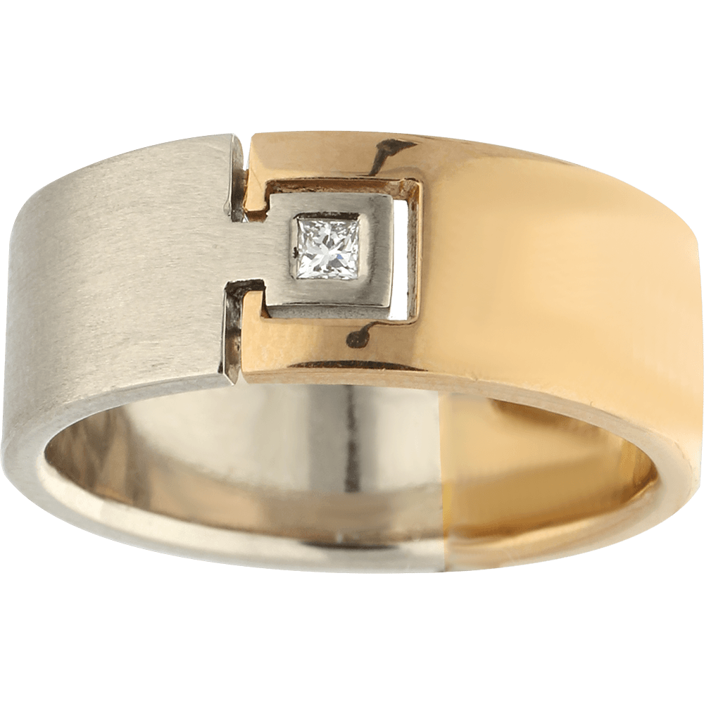 CREATIVE modernus dviejų aukso spalvų vestuvinus žiedas su princesės formos deimantu