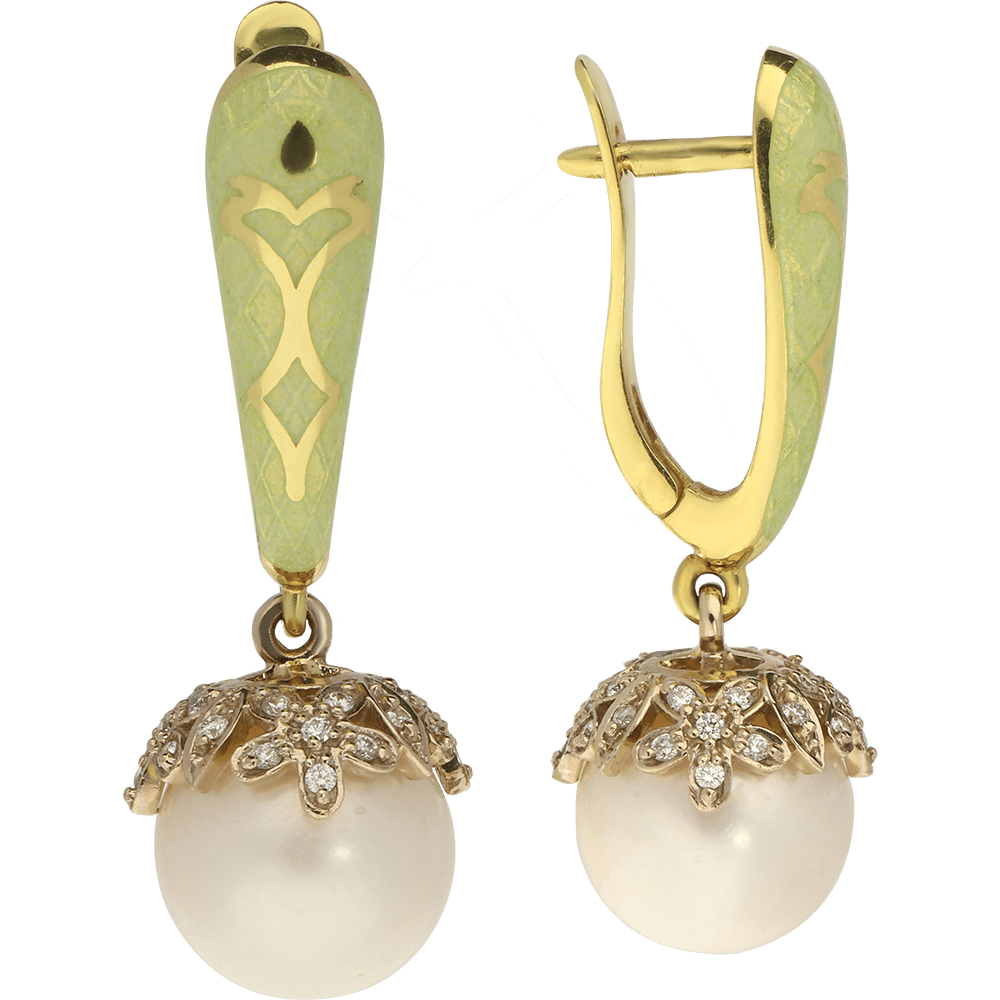 SECRET GARDEN auskarai su emaliu, briliantais ir perlais