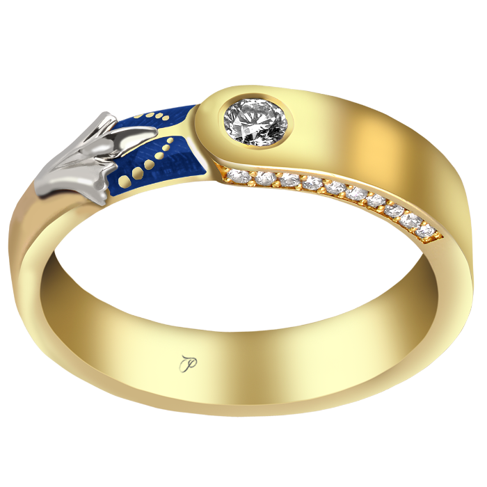 CELEBRATION prabangus žiedas su lelija, dekoruotas briliantais ir Limožo emaliu