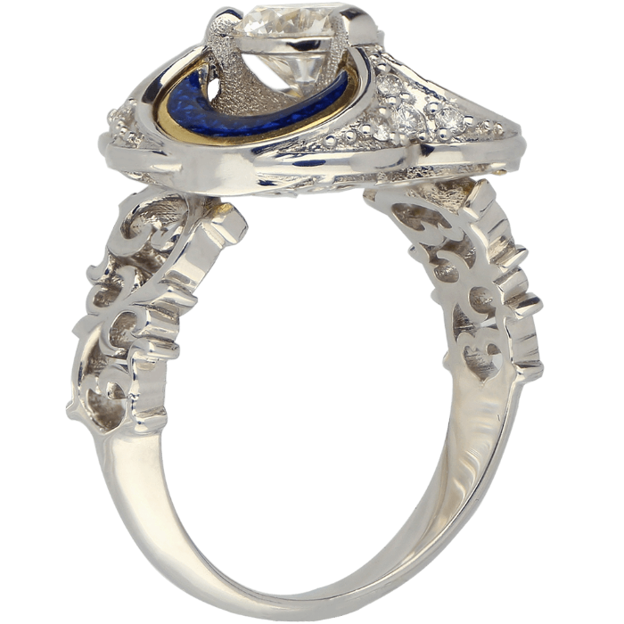 SECRET GARDEN prabangus trilapės gėlės žiedas su briliantais ~0,80 ct, užsakomas