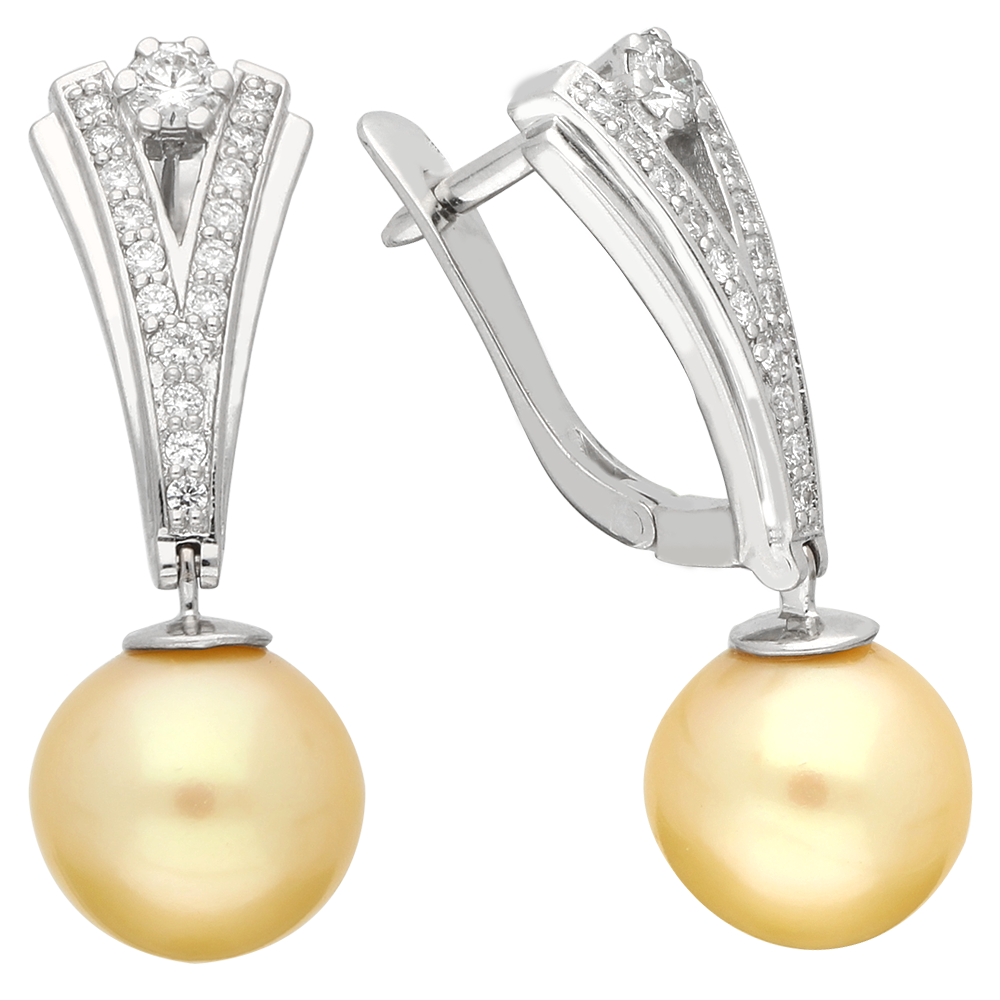 BAROQUE auskarai su auksiniais Pietų jūrų perlais ir briliantais