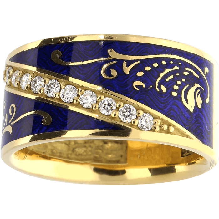 CELEBRATION proginis žiedas su augaliniais motyvais, dekoruotas Limožo emaliu ir briliantais