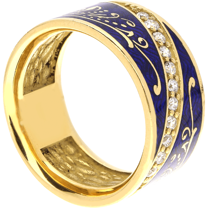 CELEBRATION proginis žiedas su augaliniais motyvais, dekoruotas Limožo emaliu ir briliantais