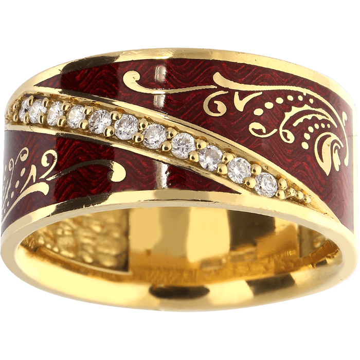 CELEBRATION proginis žiedas su augaliniais motyvais, dekoruotas Limožo emaliu ir briliantais