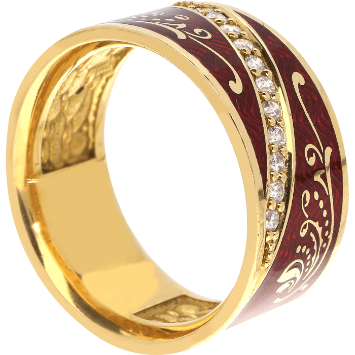 CELEBRATION proginis žiedas su augaliniais motyvais, dekoruotas Limožo emaliu ir briliantais