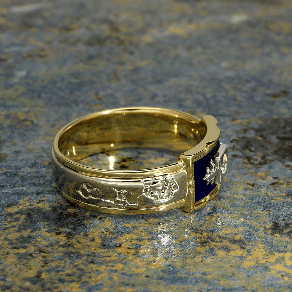 Užsakomas BAROQUE prabangus unisex žiedas su Limožo emaliu ir briliantu 