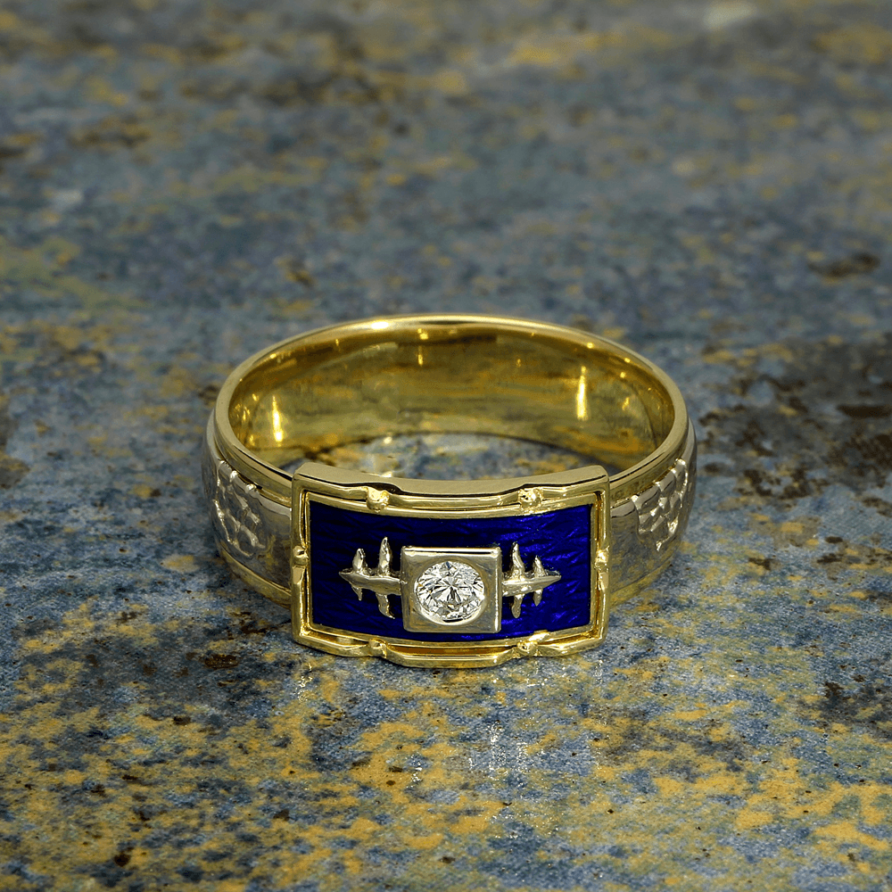 Užsakomas BAROQUE prabangus unisex žiedas su Limožo emaliu ir briliantu 