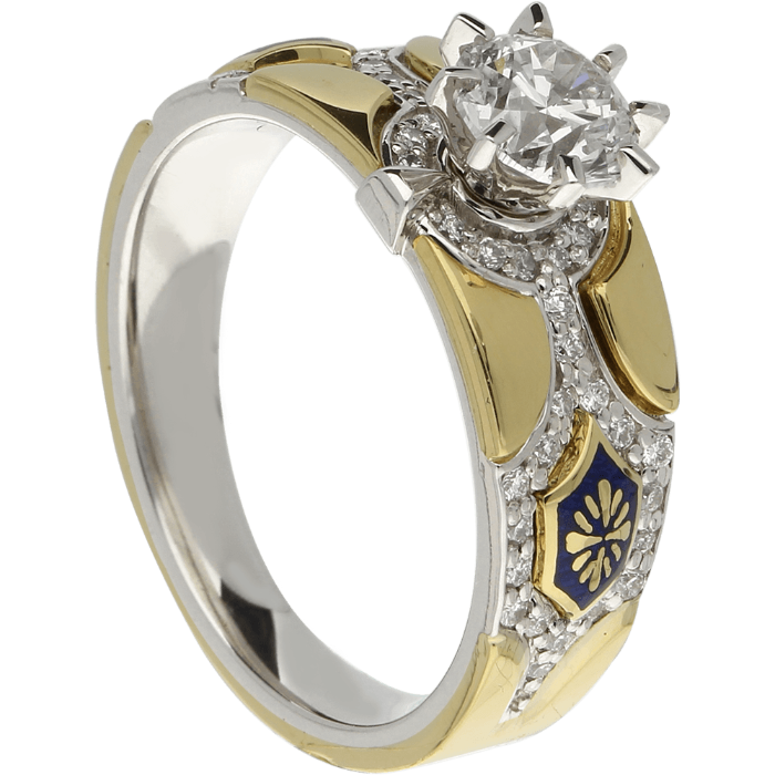 Užsakomas CELEBRATION modernus žiedas su Limožo emaliu ir rinktiniais briliantais, centrinis ~0,70 ct