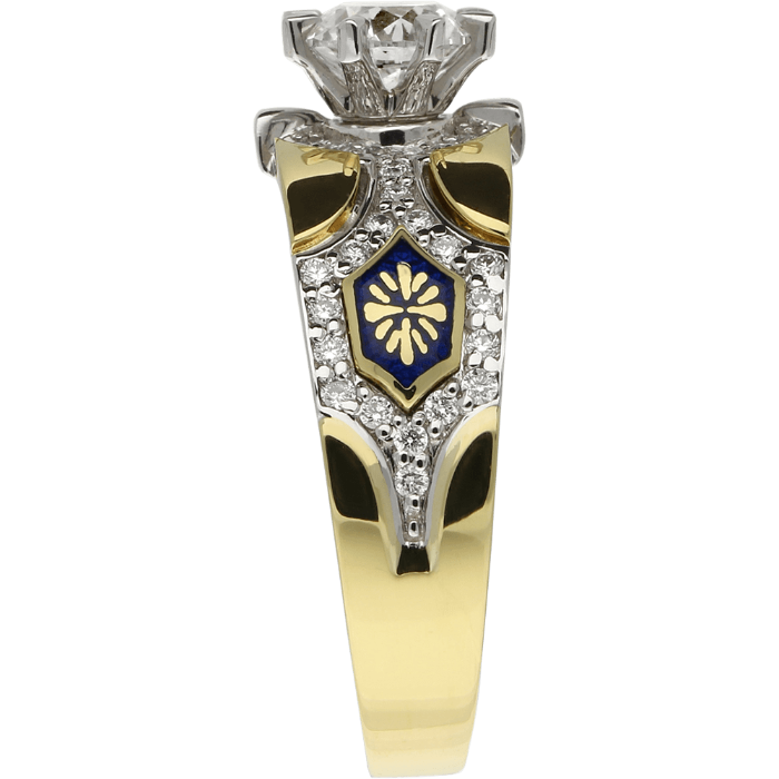 Užsakomas CELEBRATION modernus žiedas su Limožo emaliu ir rinktiniais briliantais, centrinis ~0,70 ct