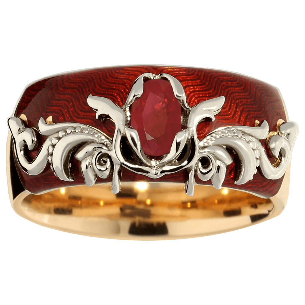 SECRET GARDEN žiedas su rubinu ir emaliu, 16 dydis
