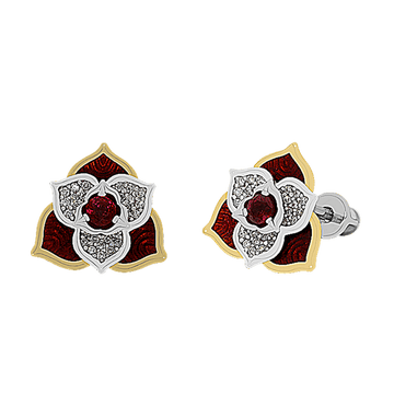 SECRET GARDEN gėlės žiedo auskarai - vinutės su Limožo emaliu ir briliantais
