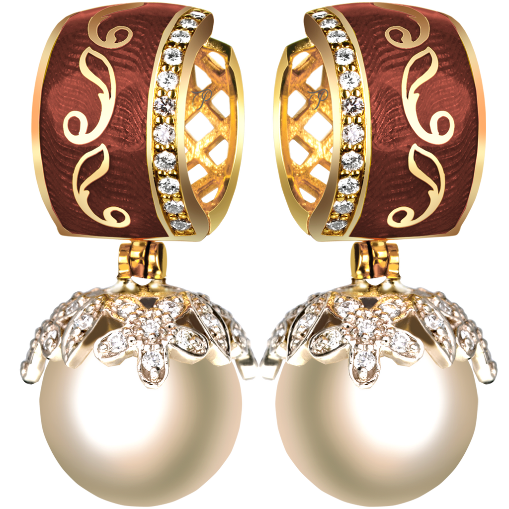 SECRET GARDEN ikoniniai auskarai su pasirenkamos spalvos emaliu, briliantais ir perlais