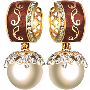 SECRET GARDEN ikoniniai auskarai su pasirenkamos spalvos emaliu, briliantais ir perlais