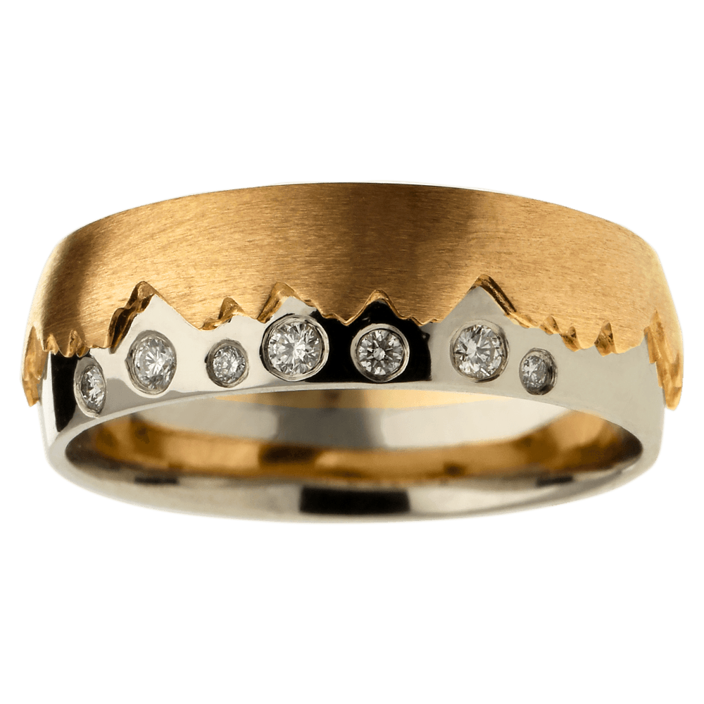 CREATIVE kalnų motyvų vestuvinis žiedas iš dviejų aukso spalvų