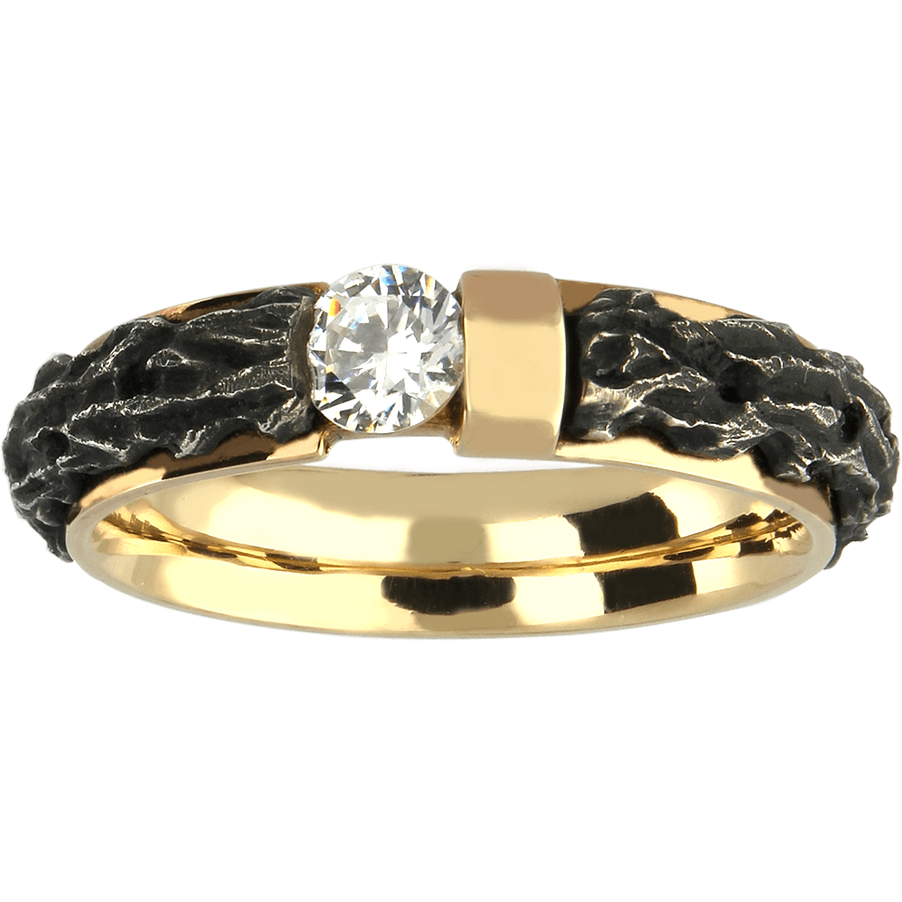 CREATIVE išskirtinis auksinis vestuvinis žiedas su juodintu sidabru