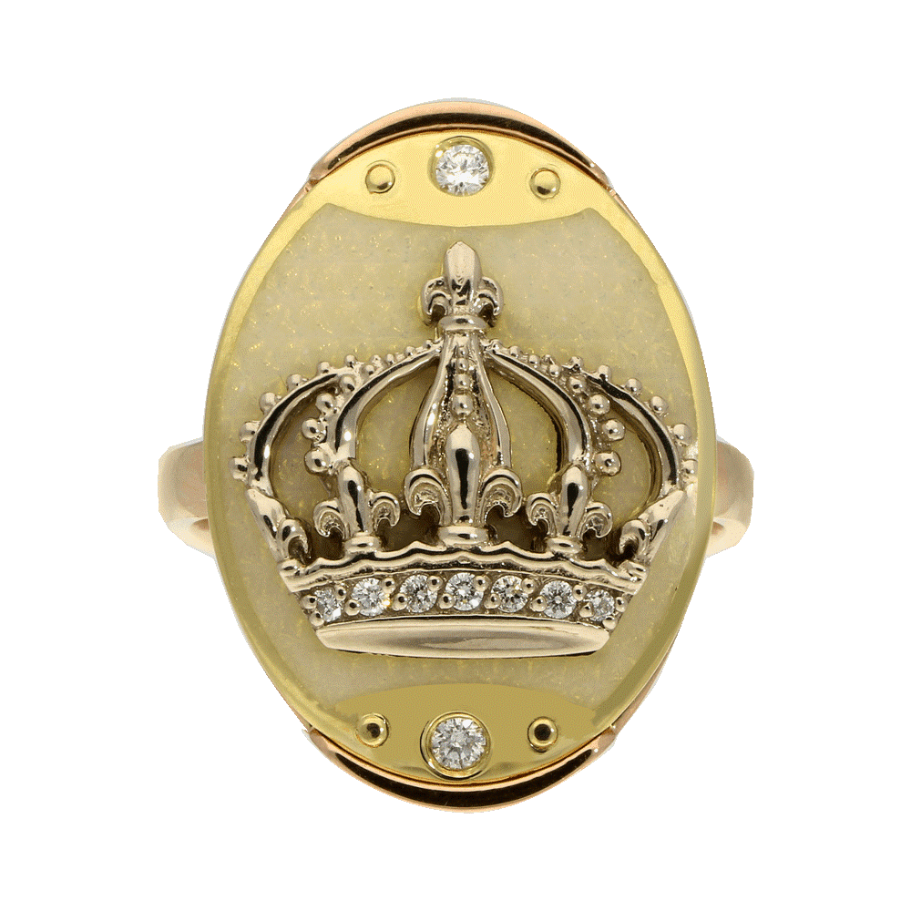 BAROQUE žiedas su karūnos motyvu, dekoruotas Limožo emaliu ir briliantais